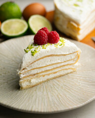 Mille Crepe Cake is a famous french recipe consisting on a cake made with layers crepes and cream.