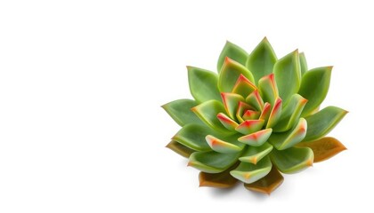 Fototapeta premium Single succulent plant, vibrant green leaves, isolated on pure white backdrop, spring, isolated