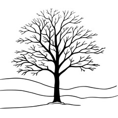Obraz premium Leafless Tree Silhouette on Minimalist Landscape Winter Art Vector