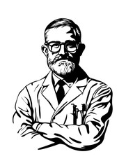 Bearded Man in Lab Coat Illustration Ideal for Science and Medical Themes