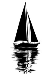 Silhouette of Sailing Boat on Calm Water Ideal for Nautical Designs
