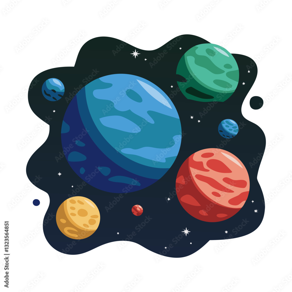 Poster colorful planets floating in outer space vector illustration for design projects