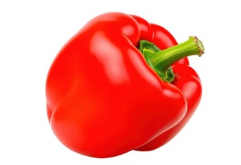 Single vibrant red bell pepper, glossy skin, isolated, nature, food
