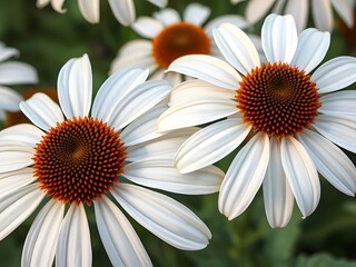 Obraz premium Close-up of White Coneflowers (Echinacea) in Sunlight Floral Beauty, Nature, Garden, Springtime, Flowers.