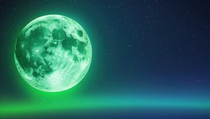 Obraz premium Mysterious glowing green moon in starry night sky - surreal atmosphere concept