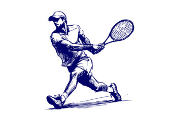 Tennis Player hand drawn sketch vector illustration
