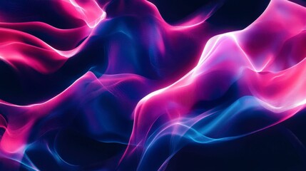 Obraz premium Abstract Pink and Blue Neon Light Waves on Dark Background