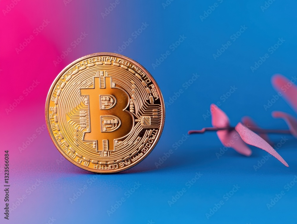 Aufkleber futuristic crypto evolution golden bitcoin coin on vibrant digital gradient - blockchain innovation,