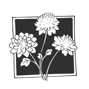 white flowers black square simple design clip art preview