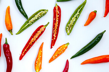 Chili peppers on a white background.
