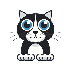 Obraz premium Cute Cartoon Black and White Cat with Big Blue Eyes for Kids Art Projects