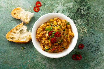 Roasted vegetables dip with chili pepper