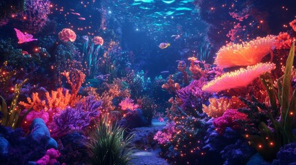 Surrealism Surreal Scene View Coral Reef Glowing Life