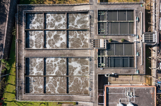 Wastewater Treatment Plant Aeration Tanks Aerial View
