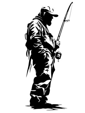 recommend clip art: Silhouette of Fisherman Holding Fishing Rod Perfect for Outdoor Adventure Designs
