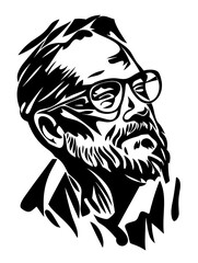 Fototapeta premium Black and White Vector Portrait of Bearded Man Wearing Glasses