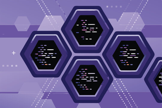 Generate a high-resolution image of a futuristic hexagonal tech pattern, with a Python code snippet seamlessly embedded within the hexagons.  The style should be clean and modern.
