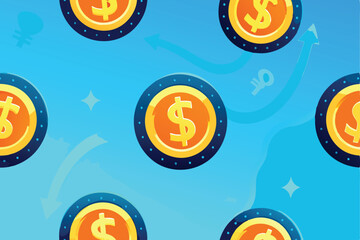 Design seamless golden icons representing currency exchange dollar, euro, yen, pound.  Include arrows indicating conversion.  High-resolution, vector format.