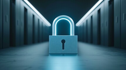 A high-tech cybersecurity environment with a strikingly sharp firewall guard blocking malicious access.