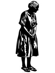 Silhouette of Elderly Woman Standing Thoughtfully Vector Illustration