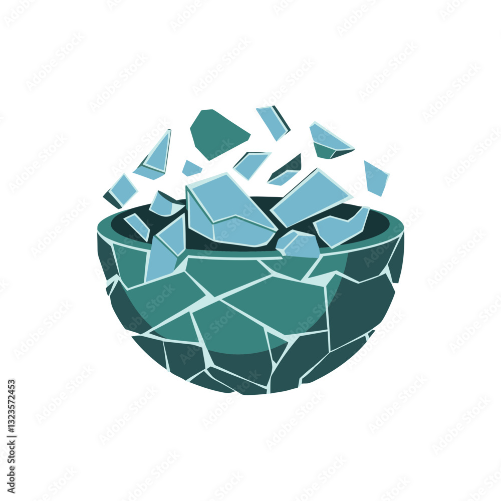 Poster broken geometric bowl vector abstract modern art symbolizing fragility and transformation