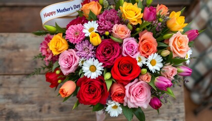 Obraz premium Vibrant Mothers Day Flower Bouquet Colorful Roses and Daisies