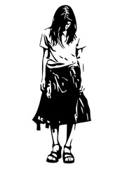 Minimalist Sad Girl Silhouette Vector Art for Design Projects and Tattoos