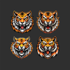 Fierce tiger head mascot logo for sports and esports.