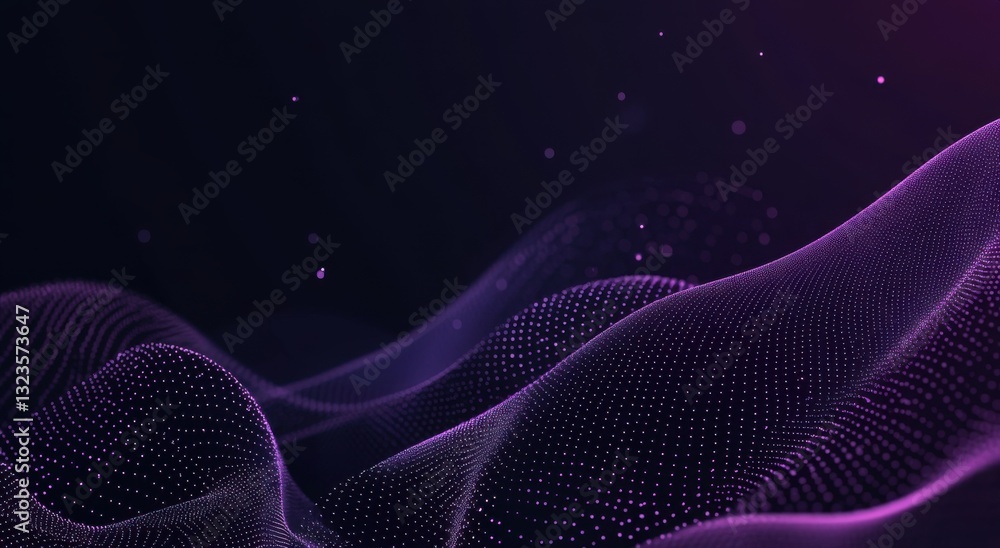 Poster Abstract purple background with dots and waves for a digital technology, science, or data visualization concept.