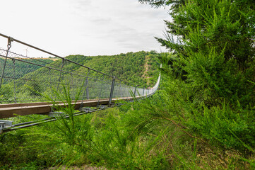 Hunsrück/ Geierley Hängebrücke im Abendlicht