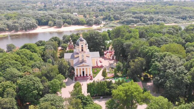 Gomel, Belarus. Church of Peter And Paul Cathedral In City Park with the Sozh River in the background