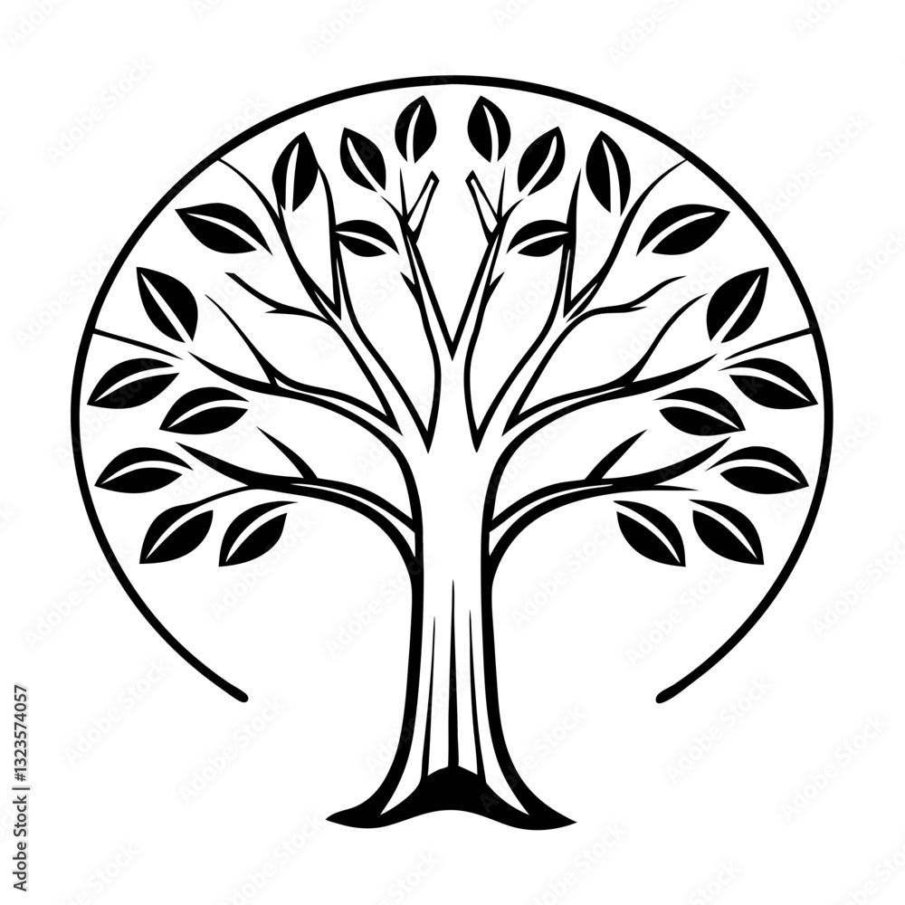 Poster elegant vector tree of life symbol with circular branch design for artistic projects