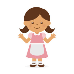 Smiling Cartoon Girl in Pink Dress with White Apron Clipart for Education and Crafts