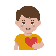 Obraz premium Smiling Child Holding Red Heart Illustration for Education and Creativity