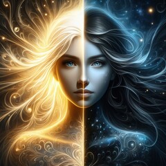Inner Light and Dark Duality: Metaphorical Girl Portrait Harmony
