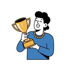 Fototapeta premium Happy Woman Holding Trophy in Celebration Vector Illustration