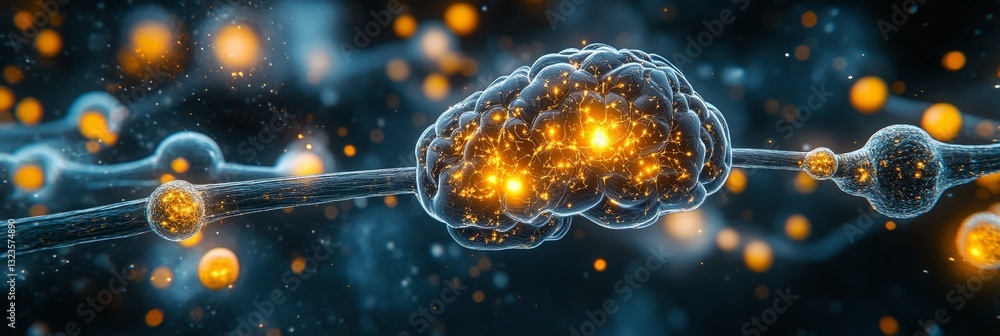 Poster human brain with active neurons a conceptual render of thought, memory, and neural network