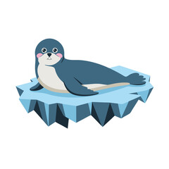 Fototapeta premium Cute Cartoon Seal Resting on Iceberg Vector for Kids and Education