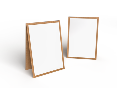Realistic 3D standing wood folding sandwich board mockup. Blank portable template vertical placard sign for welcome sign, greeting, banner, events, ads, showcase, sidewalk or caution sign