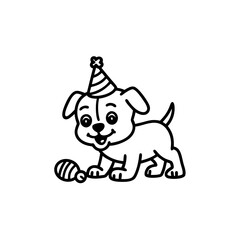 Cute Puppy in Party Hat with Toy Vector Illustration for Birthday Celebrations