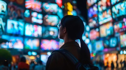 A business running a cross-channel advertising campaign, integrating TV, digital, social media, and out-of-home (OOH) ads.