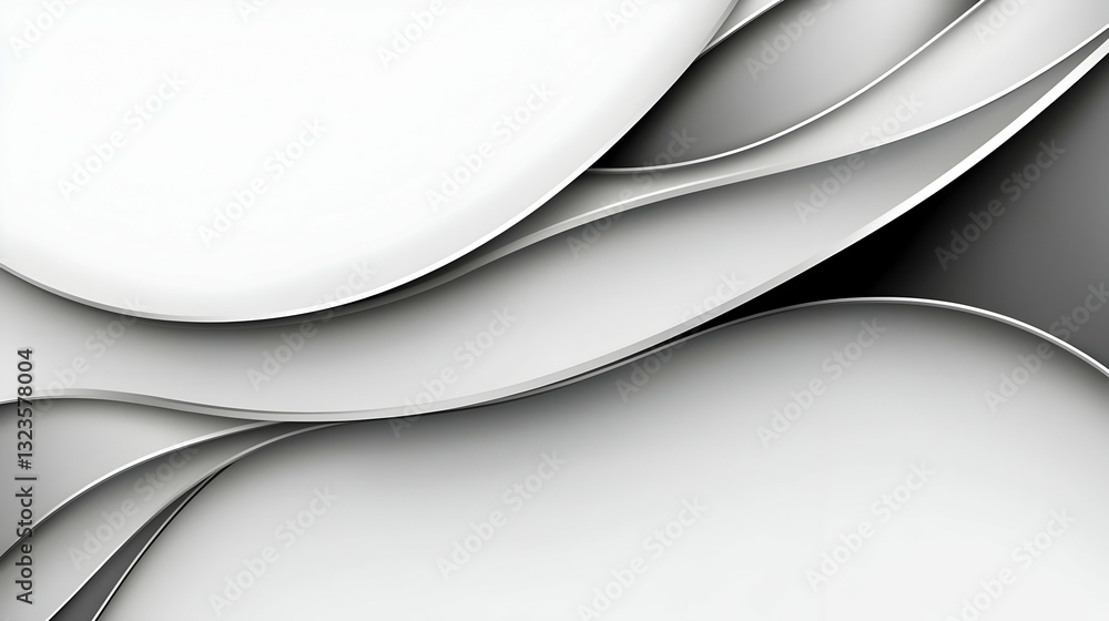 Aufkleber abstract white and gray wavy layered background with smooth curves and shadows