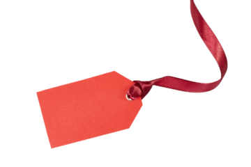 red price tag with ribbon string isolated on white or transparent png