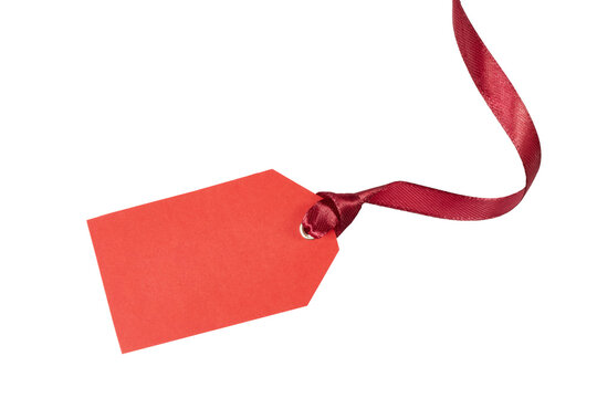 red price tag with ribbon string isolated on white or transparent png