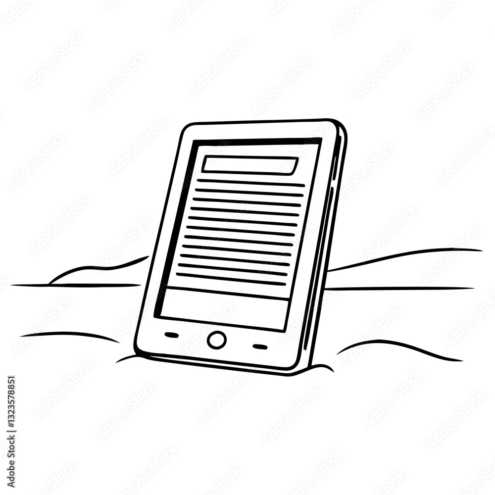 Poster ereader on beach sand minimalist vector illustration for digital reading concepts