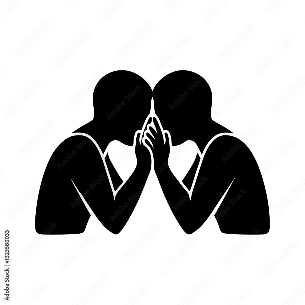 Poster silhouette of two people touching foreheads symbolizing unity and connection