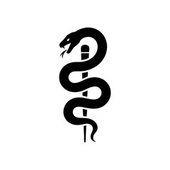 Naklejka premium Medical Symbol Vector Snake Wrapped Around Staff Silhouette