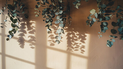 Eucalyptus Leaves Shadows on Beige Wall
