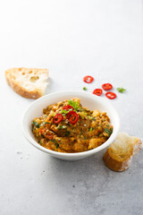 Roasted vegetables dip with chili pepper