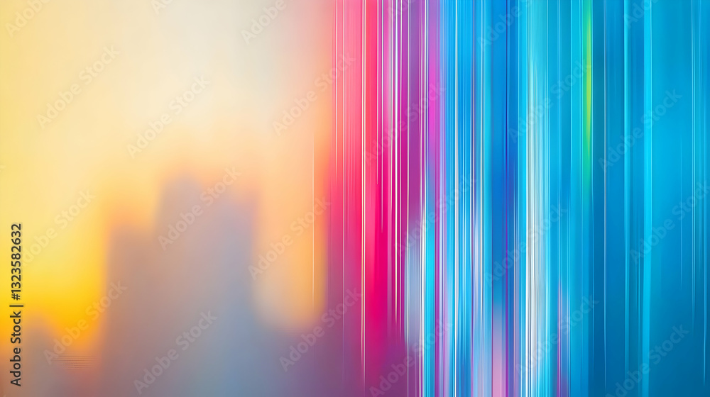 Poster abstract vertical lines composition with yellow red and blue hues light effects creating modern back